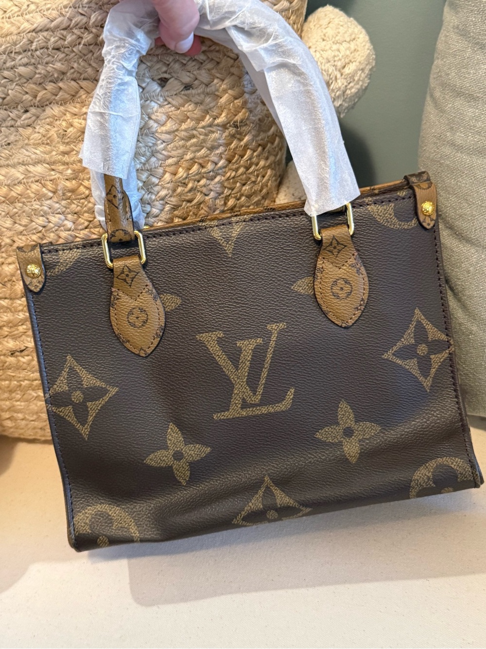 L V Two-Toned Brown Monogram Canvas Mini Satchel with Tan Accents - Picture 7 of 12